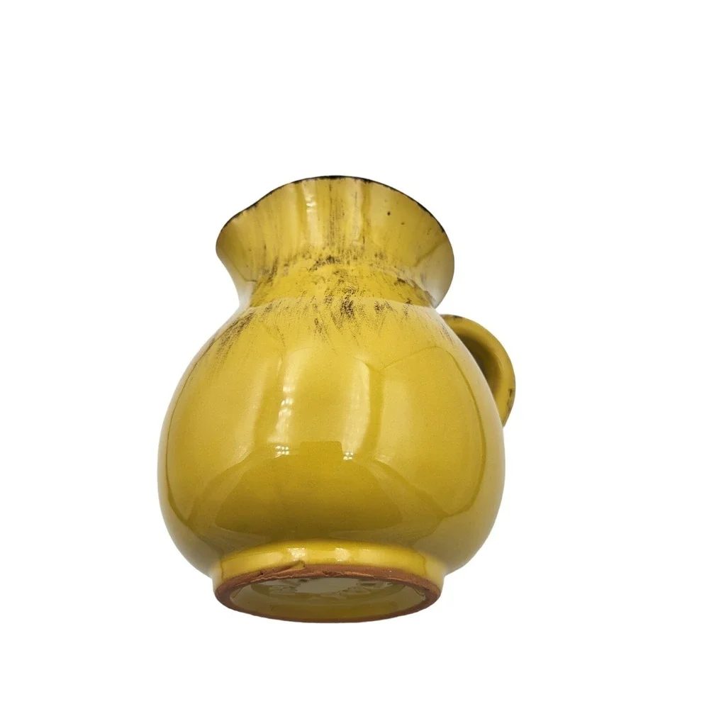 Italian Mustard Yellow Brown Ceramic Pottery Pitcher Jug 7